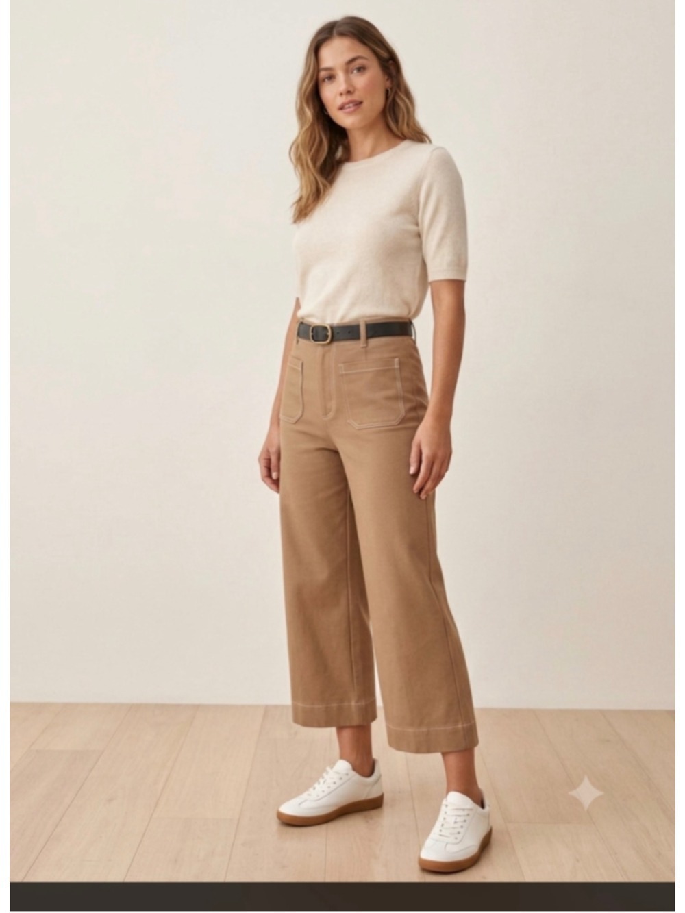 Women's Jones New York Cropped Pants Size 10 Tan White Stitching